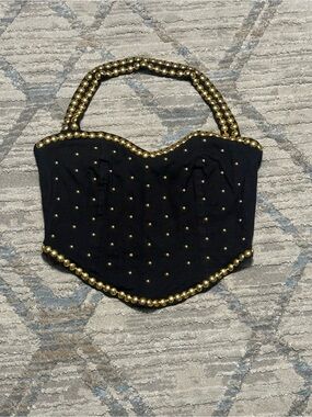 Y2K Studded Halter Bustier Top with Gold Accents